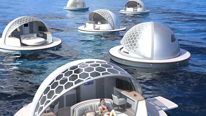 Pearl Suites jsou malé plovoucí kupole pro luxusní rekreaci na vodě