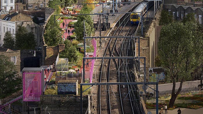 V Londýně chystají promenádu Camden Highline v zeleni podél funkční vlakové trati