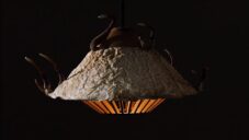 Finští designéři vyrábí svítidla ze dřeva se stínidly porostlými reálnými houbami